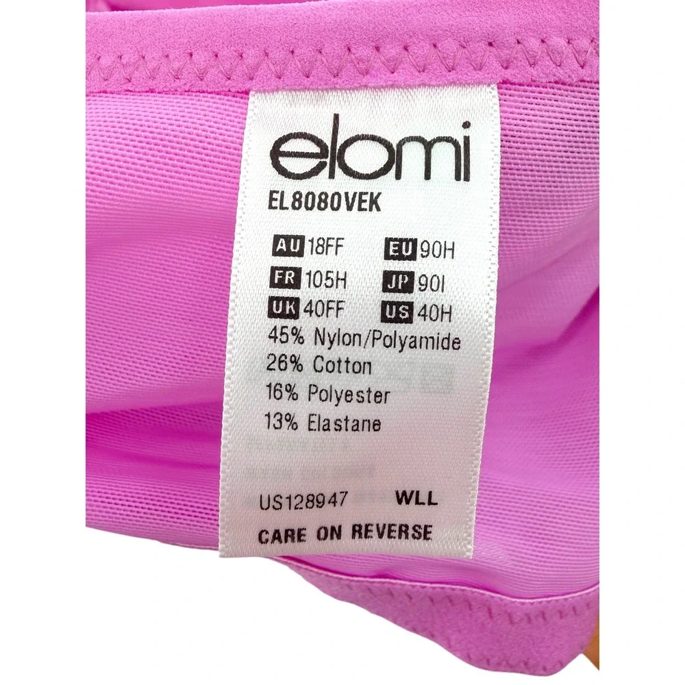 Elomi Brianna Plunge Bra 40H US 40FF Pink Strappy Lace Underwire EL8080VEK NEW